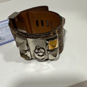 Hermes Lizard Silver and Brown Bracelet
